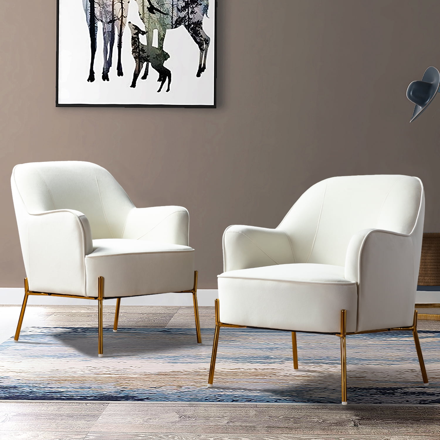 14 Karat Home Velvet Accent Chairs set of 2 with Gold Metal Legs Tufted ...