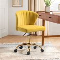 thumbnail image 1 of Velvet Task Office Chair Adjustable Swivel Rolling Gold Leg Tufted Back Teens Yellow, 1 of 10