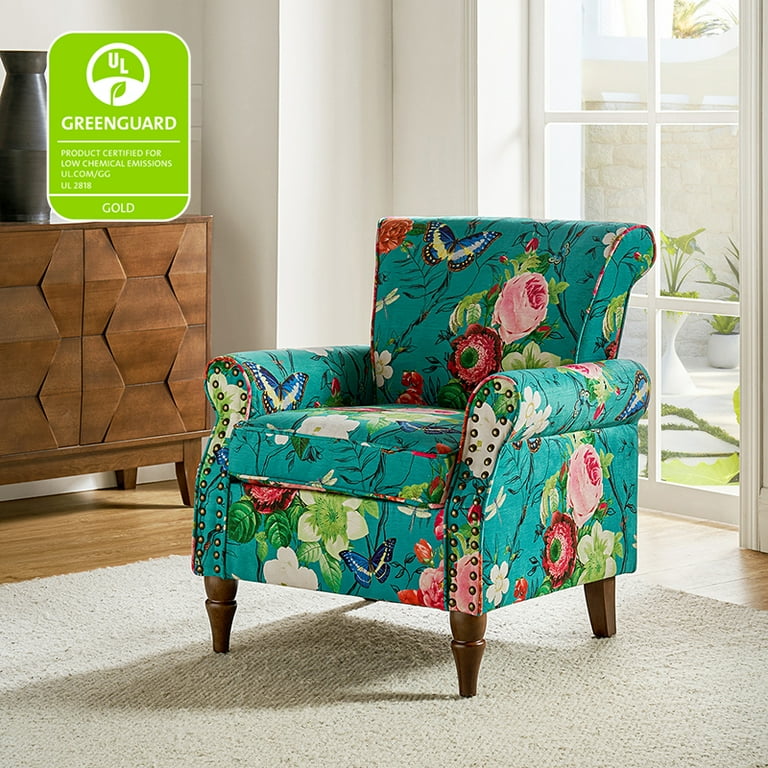Floral Butterfly Wingback Armchair with Removable Cushion Solid