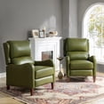 thumbnail image 1 of Wingback Genuine Leather Recliner Set of 2 with Nail Head Trim & Tapered Block Feet for Bedroom in Olive, 1 of 9