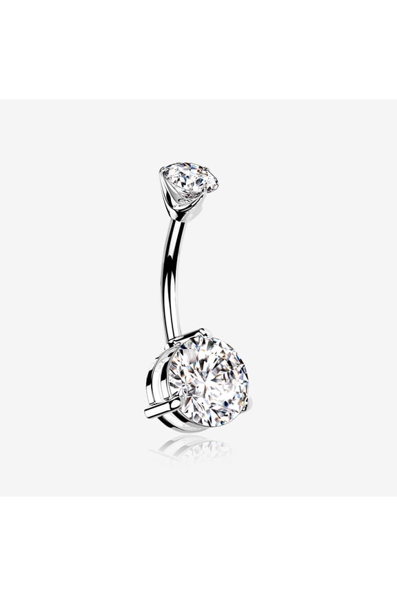 14 Karat White Gold Brilliant Sparkle Double Prong Belly Button Ring