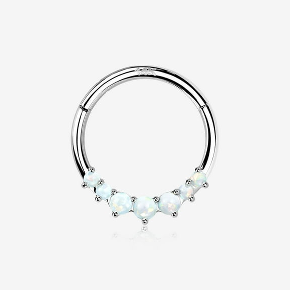14 Karat White Gold Cascading Fire Opal Prong Set Lined Seamless Clicker Hoop Ring
