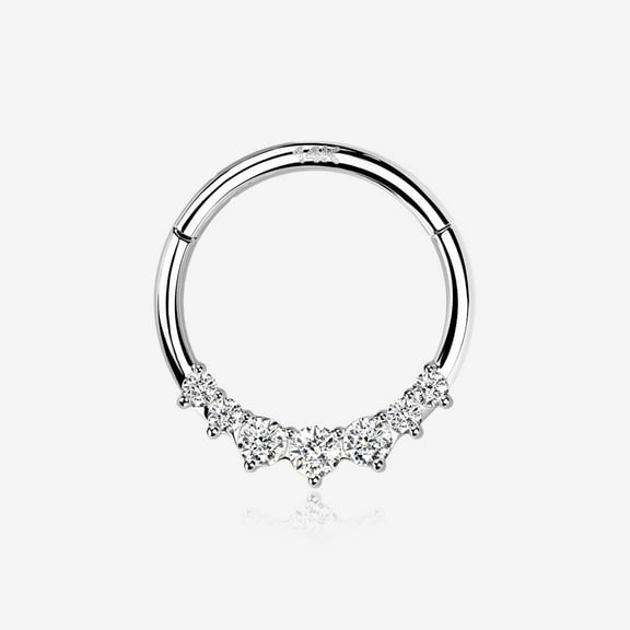 14 Karat White Gold Cascading Multi-Gem Prong Set Lined Seamless Clicker Hoop Ring