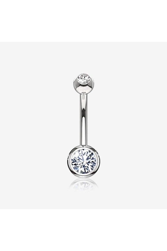 14 Karat White Gold Double Gem Ball Sparkle Basic Belly Button Ring