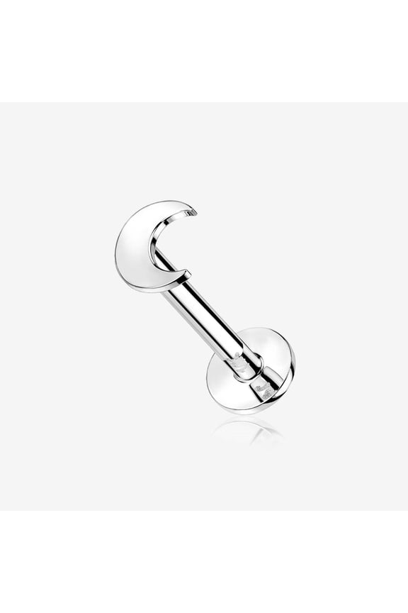 14 Karat White Gold OneFit Threadless Flat Crescent Moon Top Flat Back Stud Labret