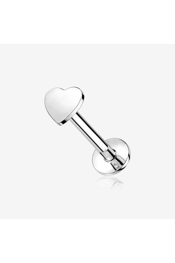 14 Karat White Gold OneFit Threadless Flat Heart Top Flat Back Stud Labret
