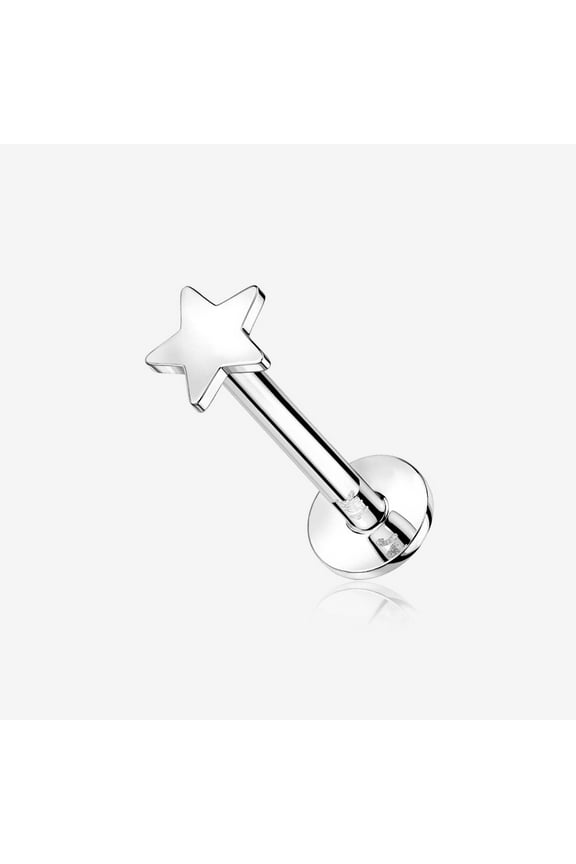 14 Karat White Gold OneFit Threadless Flat Star Top Flat Back Stud Labret