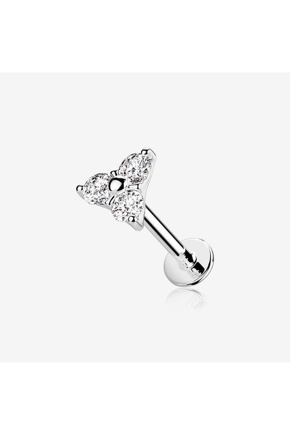 14 Karat White Gold OneFit Threadless Trinity Sparkle Flat Back Stud Labret