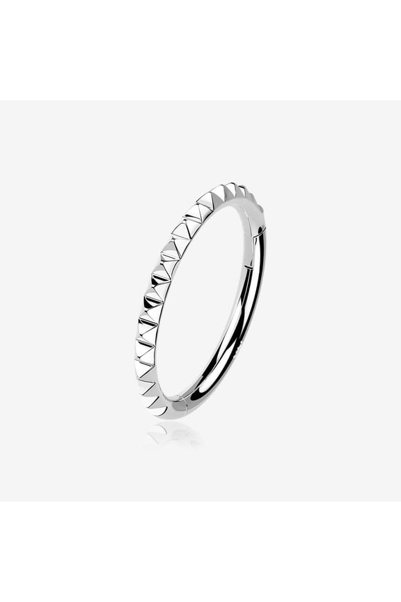 14 Karat White Gold Pyramid Studded Geometric Seamless Clicker Hoop Ring