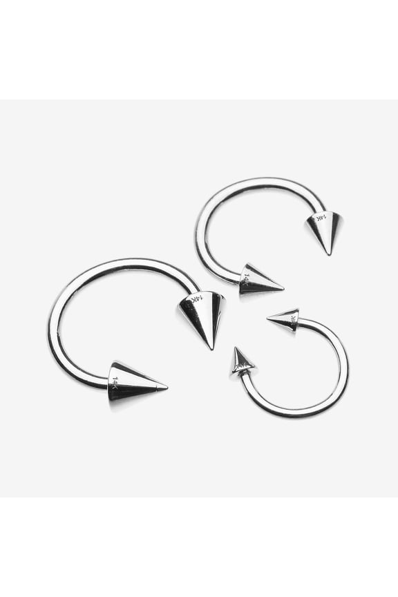 14 Karat White Gold Spike End Circular Horseshoe Barbell