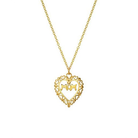 14 Karat Yellow Gold Floating Mom Heart Pendant Necklace, 18"