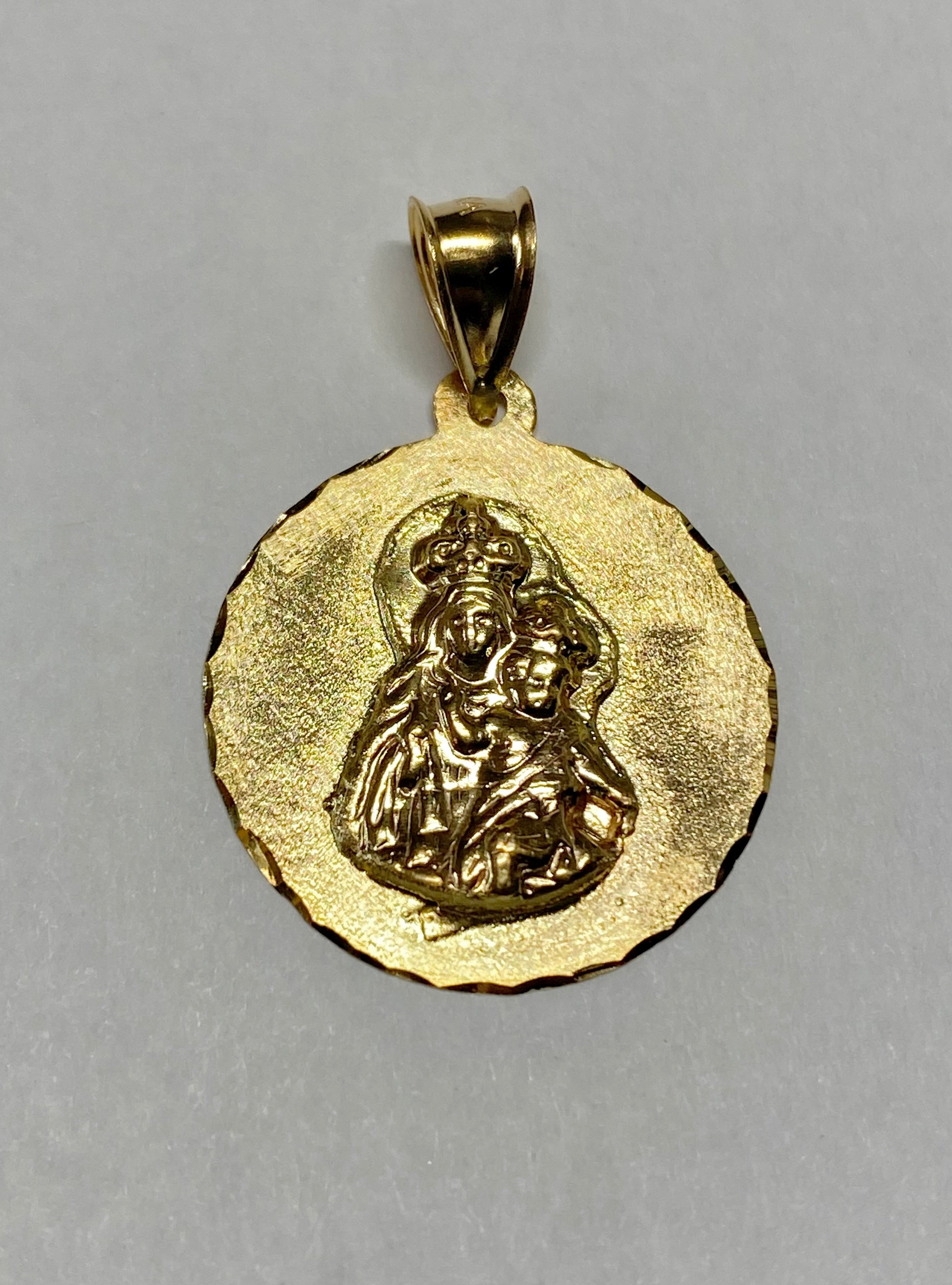 14 Karat Yellow Gold Our Lady of Mt. Carmel "Virgen del Carmen" 21mm ...