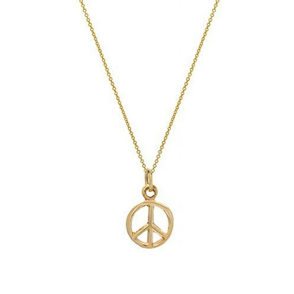 14 Karat Yellow Gold Small Peace Sign Pendant Necklace, 18"