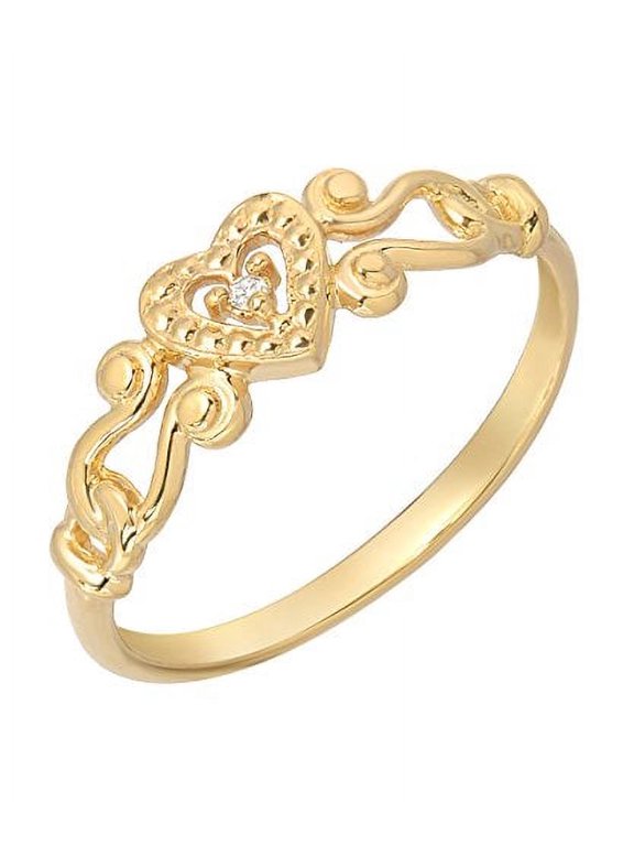 14 Karat Yellow Gold and Diamond Heart Scroll Ring