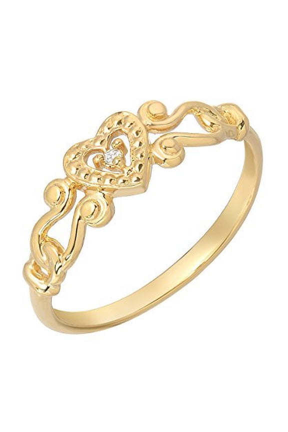 14 Karat Yellow Gold and Diamond Heart Scroll Ring