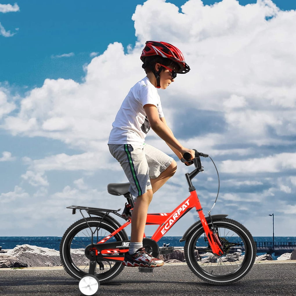 14 Kids Bike Modern Children s Bicycle with Training Wheels Fender and Carrier Toddler Cycle Bikes for 3 5 Years Old Red Walmart