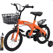 14" Kids Bike with Training Wheels, Height Adjustable Kids Bicycle with Basket/Water Bottle/Inflator/, Christmas Birthday New Year Xmas Gifts for Girls Boys Toddlers Kids 3 to 6 Years Old