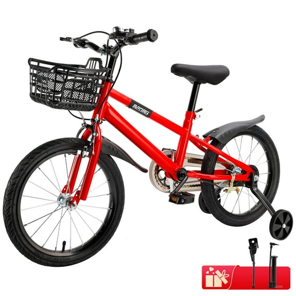 Kids Bike, 14 16 18 Inch Children Bikes for Boys Girls Age 3-7 Years with Training Wheels, Handbrake, Basket, Kids Bicycle Cyan/Red