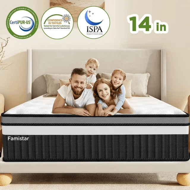 14" King Size High-Density Memory Foam Mattress, Independent Pocket Springs, Hypoallergenic Soft Knit Fabric, Cooling Breathable Design