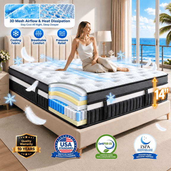 14" King Mattress in a box, Cooling Gel Memory Foam King Size Hybrid Mattress with Individual Pocket Springs, Medium Firm, Enhanced Edge Support, Motion Isolation, Comfortable Pressure Relief