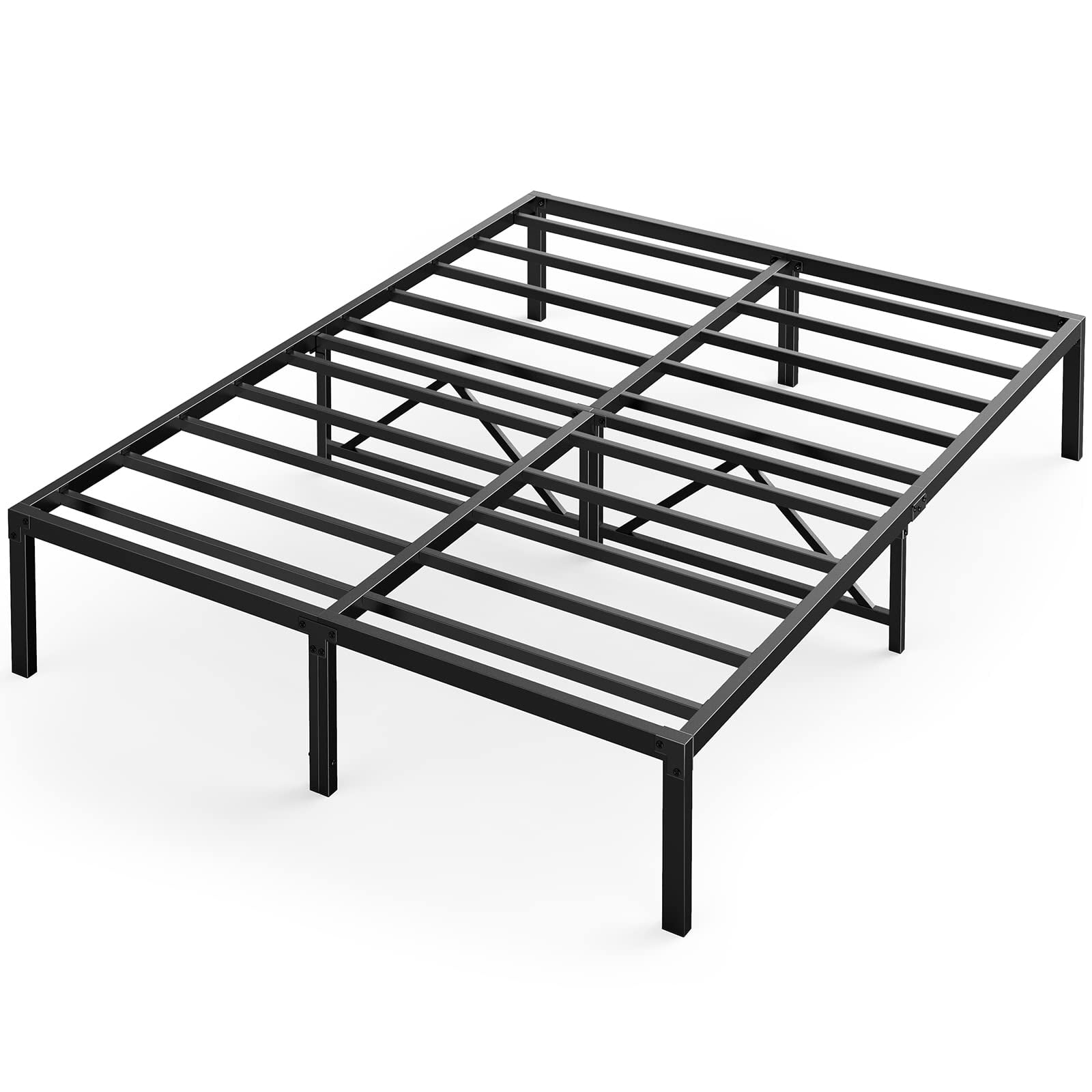 14" King Metal Platform Bed Frame with Enhanced Support Structure, Enclosing Edges & Large