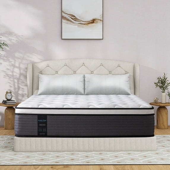 14'' King Size Hybrid Mattress, Hybrid Firm Mattress in a Box with Gel Memory Foam, Individually Wrapped Pocket Coils Innerspring, Pressure-Relieving and Supportive, King Mattress