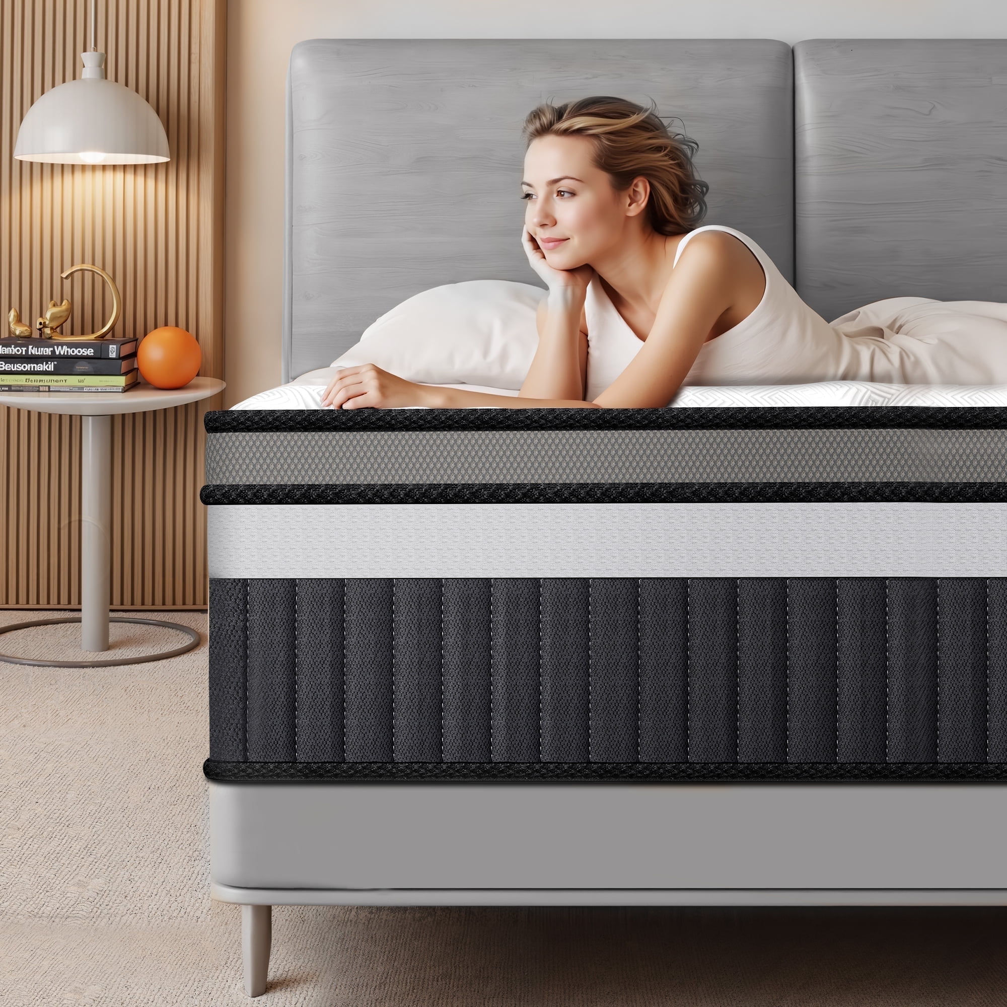 14" King Size Pocket Innerspring Memory Foam Hybrid Mattress, King Size Mattress in a Box for Cooling Sleep and Pressure Relief, Motion Isolation, CertiPUR-US
