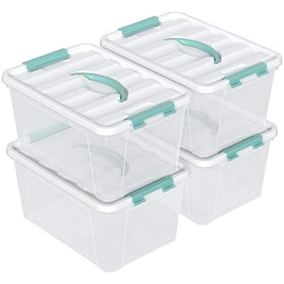 14 L Clear Latch Storage Bins with Top Handle, 4 Pack Plastic Storage Box with Lid$$Home Decor, Kitchen, & Other