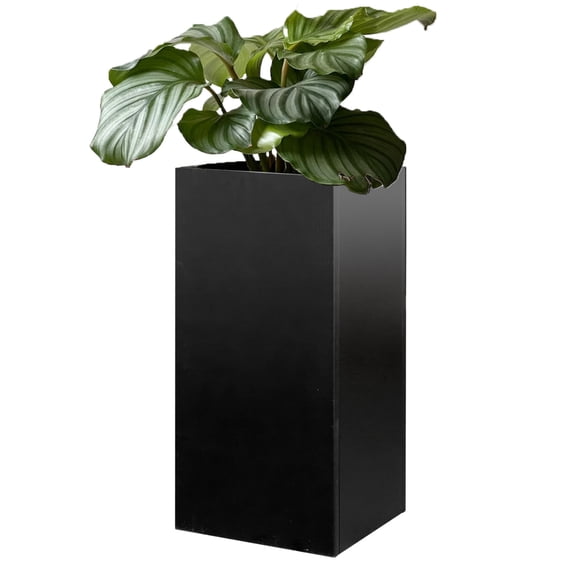 14"L x 14"W x 30"H Square Metal Steel Planter Box with Drainage Hole & Removable Shelf, Extra-Deep Container for Front Porch, Patio, Yard (Black)