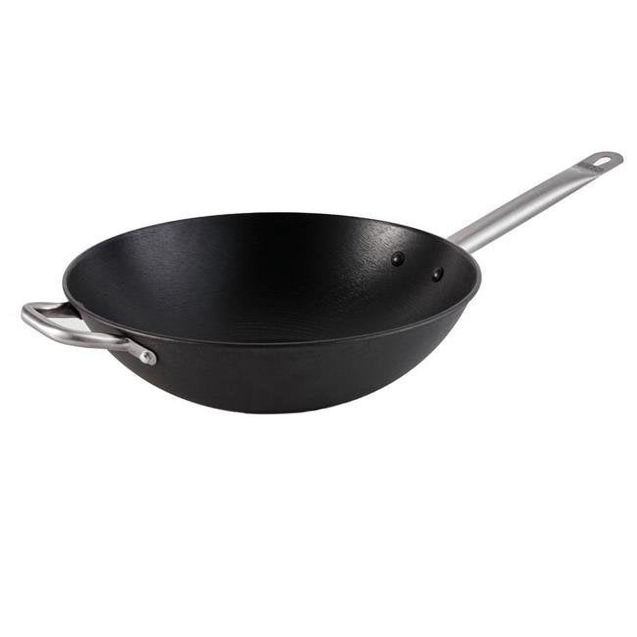 14'' Black Light Cast Iron Wok with Stainless Steel Handles