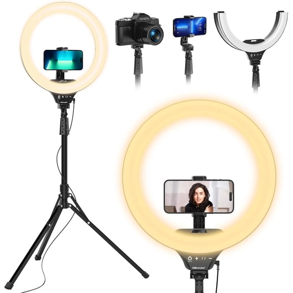 14'' LED Foldable Ring Light with 62'' Tripod Stand, Selfie for Video Recording, Live Streaming, TikTok & YouTube, Compatible iPhone Android ()