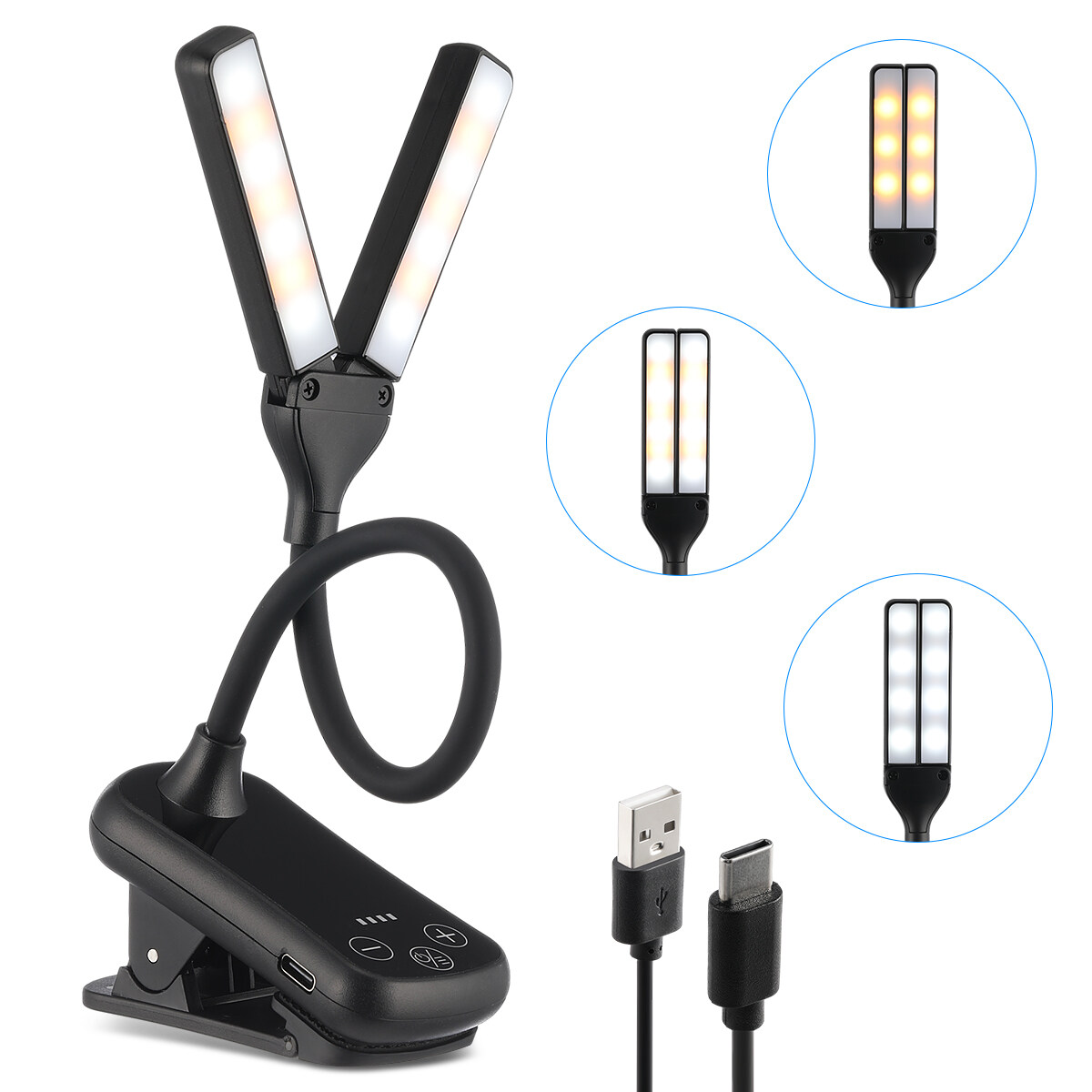 14 LED Rechargeable BookLight with Clamp for Reading at Night in Bed