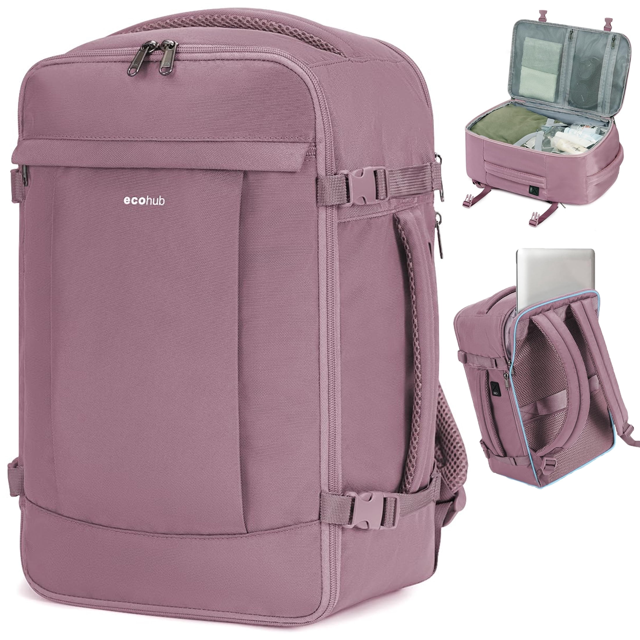 Small Laptop Backpack Travel Backpacks for Women Men, Small Carry on Daypack with Handle Water-Resistant Full Open Side, School Bookbag, 20L, Pink