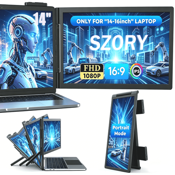 14" Laptop Screen Extender Dual Portable Monitor,FHD 1080P IPS USB C HDMI Travel Monitor for 14-16" Laptops,Second Screen Extender for Windows/Mac /Android/Switch/PS5