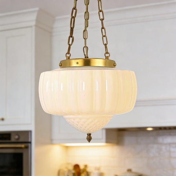 14" Large Pendant Light Mid Century Modern White Schoolhouse hanging Light  Milk Glass