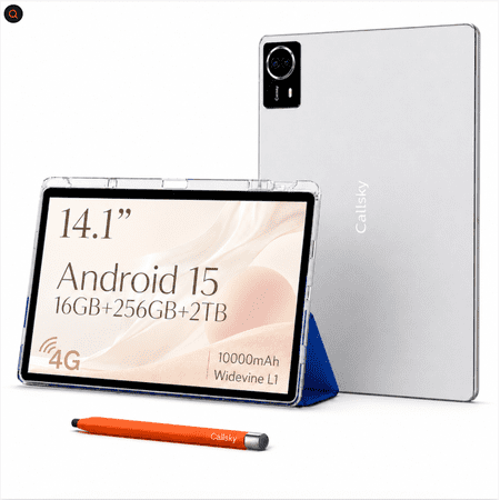 Callsky 14.1" Tablet, Android 15, LTE, 16GB RAM, 256GB, FHD+, Leather Case & Stylus