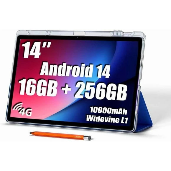 Callsky Tablet 14 Inch Android 15 Tablet, 16GB RAM 256GB ROM, FHD+ Display with Widevine L1, 5G LTE Tablet, 10000mAh Battery, Leather Case & Stylus – Large Android Tablet for Work, Streaming & Travel