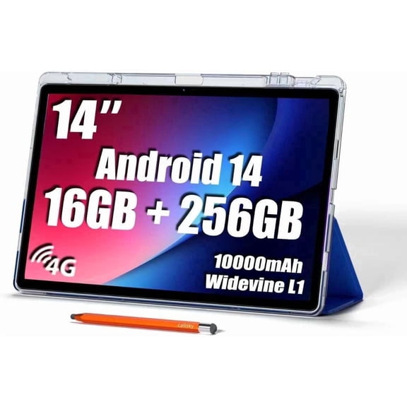 Callsky Tablet 14.1" Android 15 Tablet, 16GB RAM 256GB ROM, FHD+ Display with Widevine L1, 4G LTE Tablet, Leather Case & Stylus – Large Android Tablet for Game Day Viewing, Work, Streaming & Travel