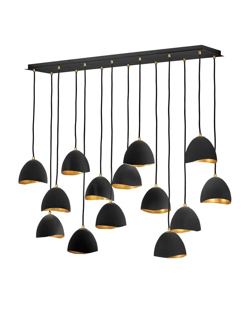 Shell Black and Gold Leaf 48.5" Steel Linear Chandelier