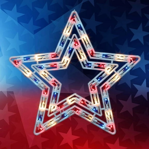 14" Lighted Red, White and Blue Patriotic Star Window Silhouette Decoration for Indoor & Outdoor Celebrations