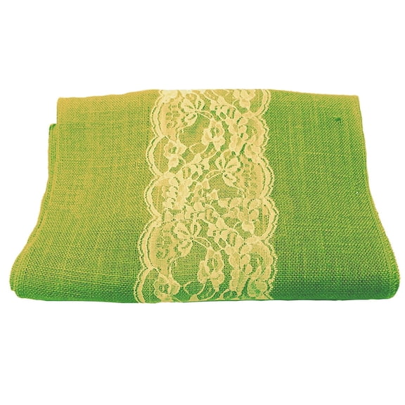 Burlap Fabrics Lime Burlap Runner with Ivory Lace - 14 Inch Wide with 6 Inch Lace Down the Middle