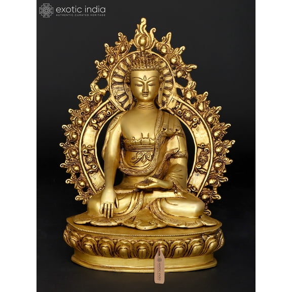14" Lord Buddha Seated in Earth-Touching Gesture (Bhumisparsha Mudra) | Brass Statue
