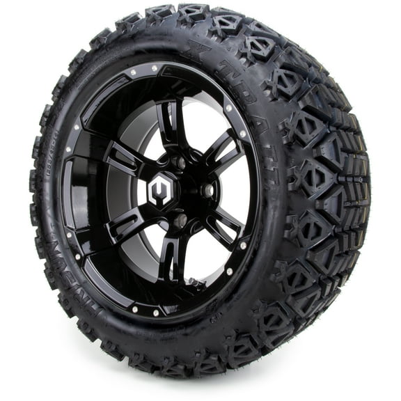 14" MODZ® Ambush Glossy Black Golf Cart Wheels and All Terrain Tires Combo
