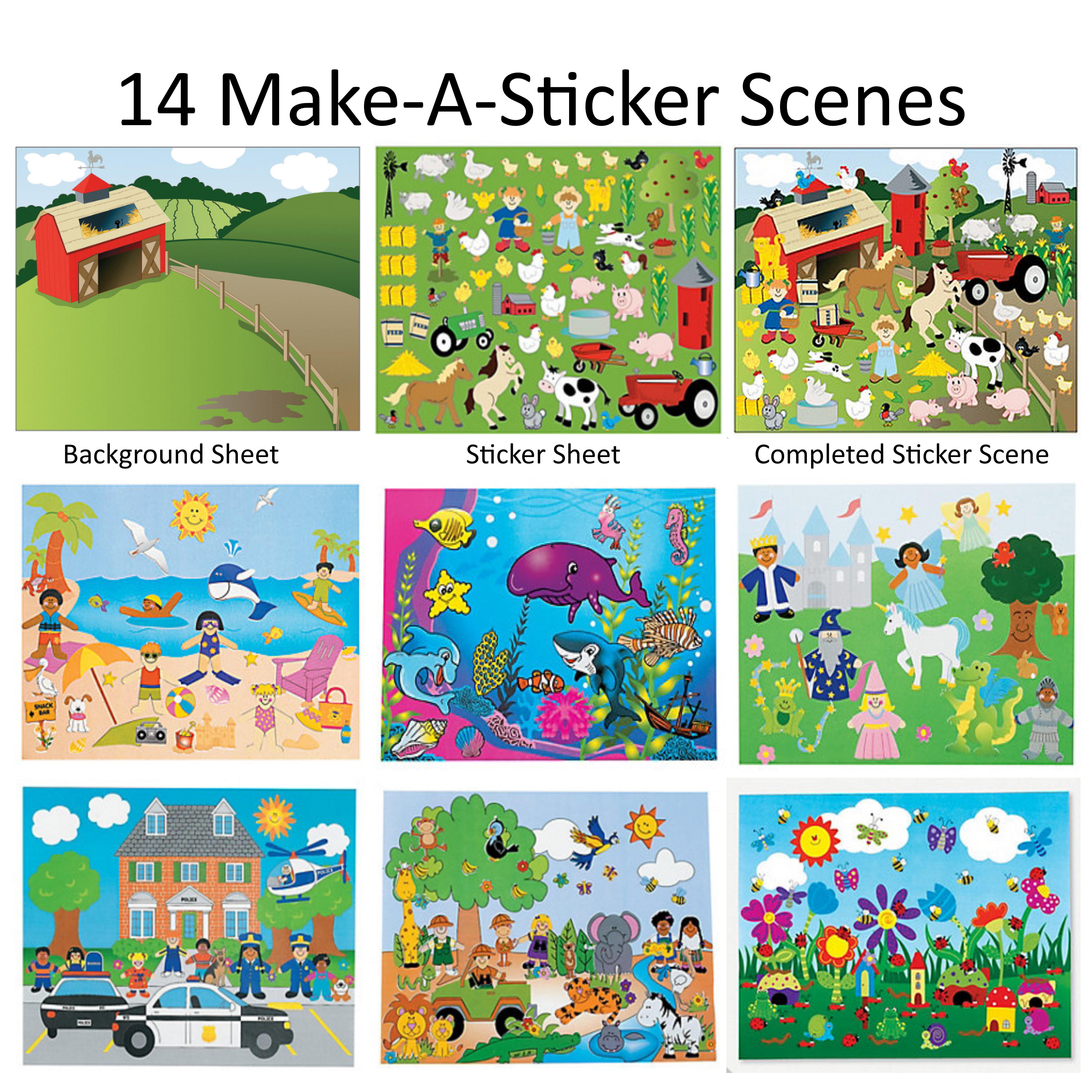 Scene Stickers Type 14 Make-a-Sticker Scene Variety Pack (7 Different Sticker Scenes, 2 of ...