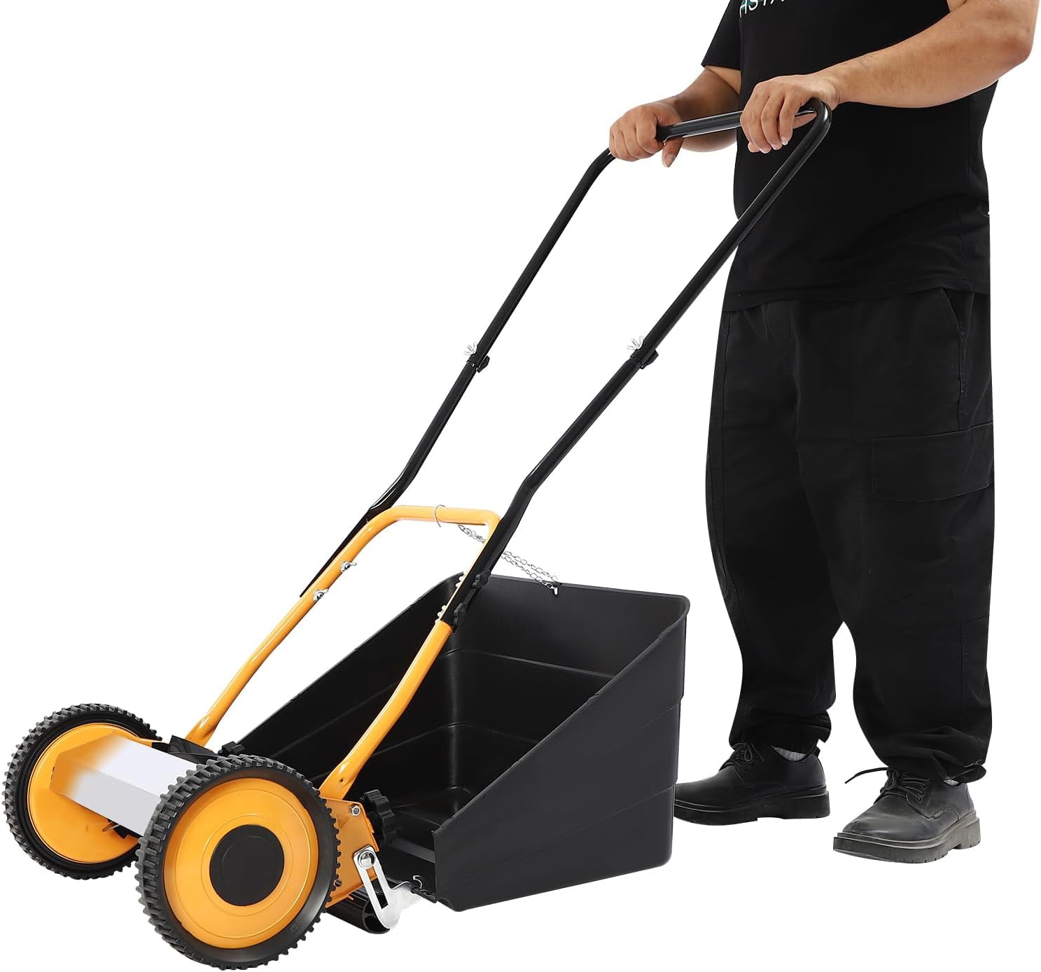 14" Manual Lawn Mower, 4-Blade Hand Push Garden Sweeper Wheeled Lawn Mower with Grass Catcher