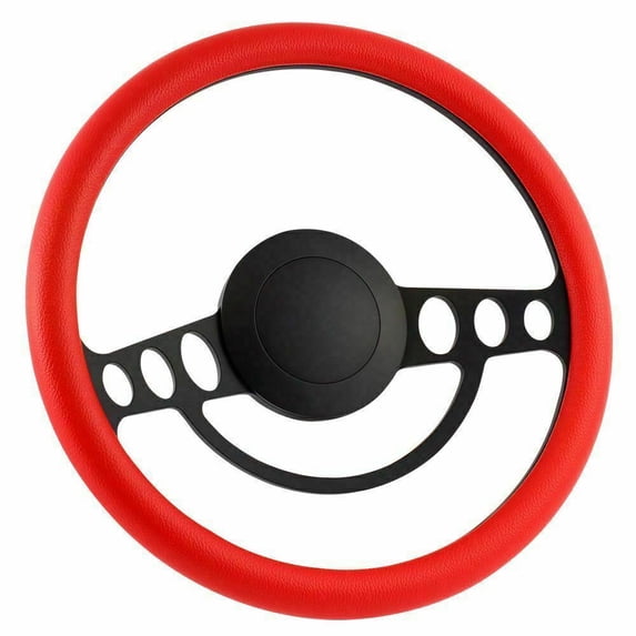 14" Matte Black Steering Wheel Red Vinyl 1/2 Wrap