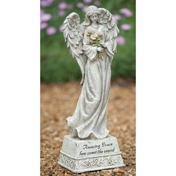 14" Memorial Angel with Flower Outdoor Garden Statue