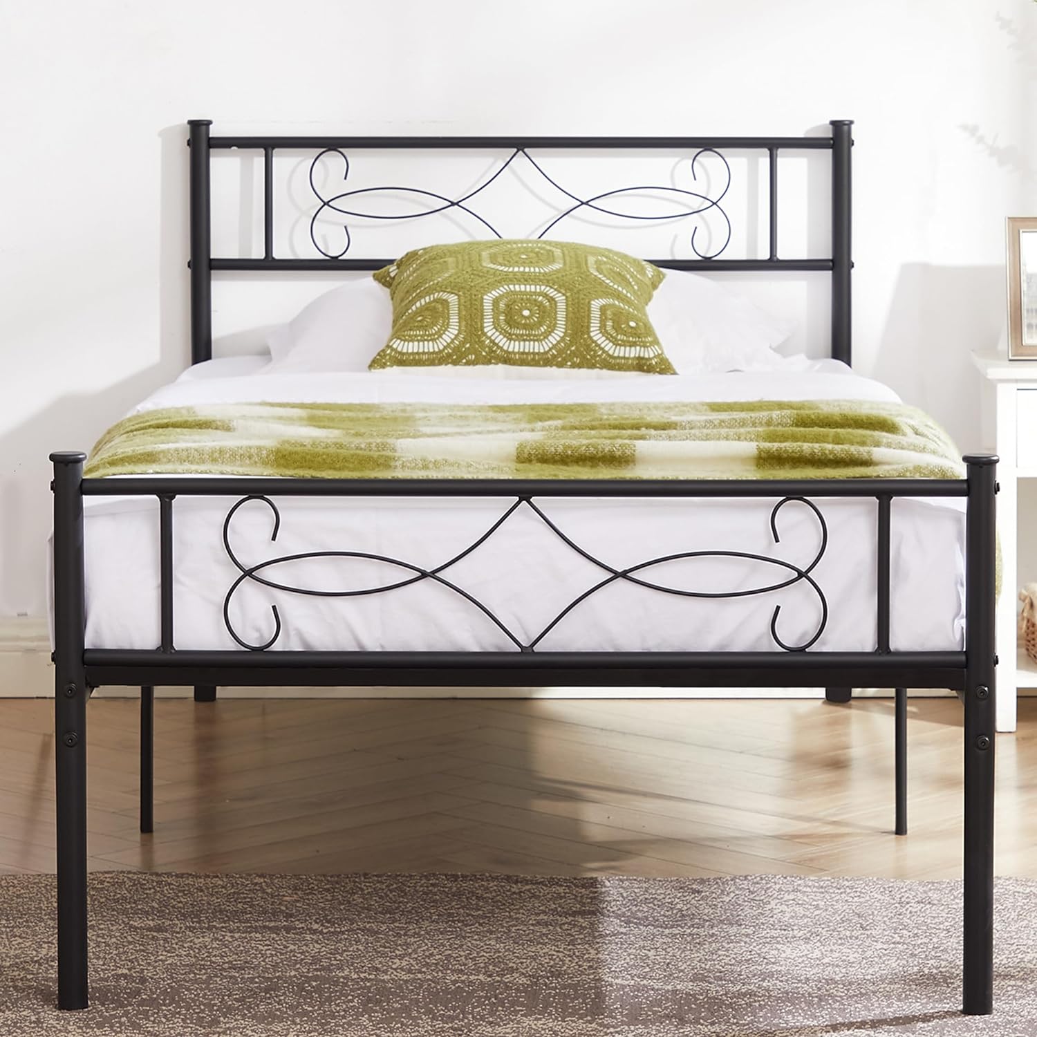 14"Metal Platform Bed Frame with Headboard,Premium Steel Slat Support