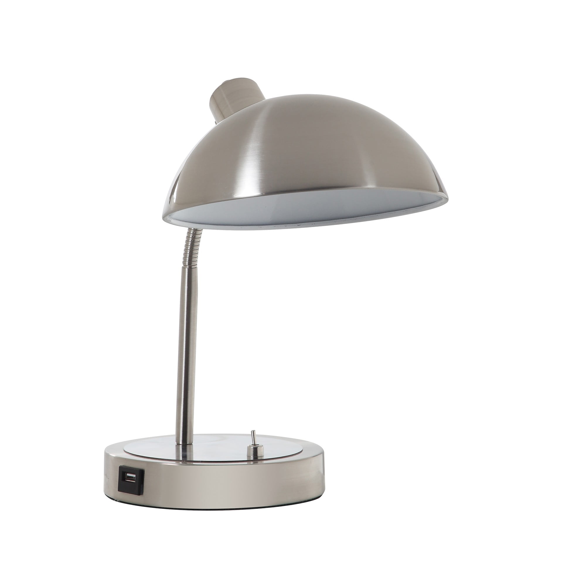 14" Adjustable Silver Metal Desk Lamp with USB Port
