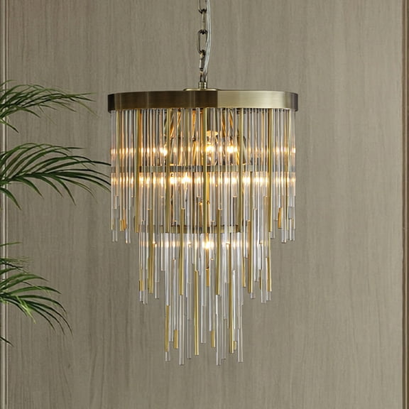 14'' Modern Glam 7-Light Antique Bronze Waterfall Chandelier Adjustable Ceiling Pendant for Bedroom, Dining Room or Foyer